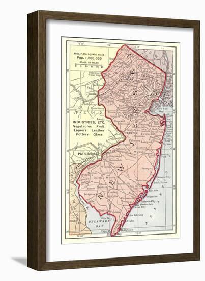 Vintage Map of New Jersey-null-Framed Art Print