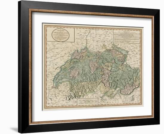 Vintage Map of Switzerland-John Cary-Framed Art Print