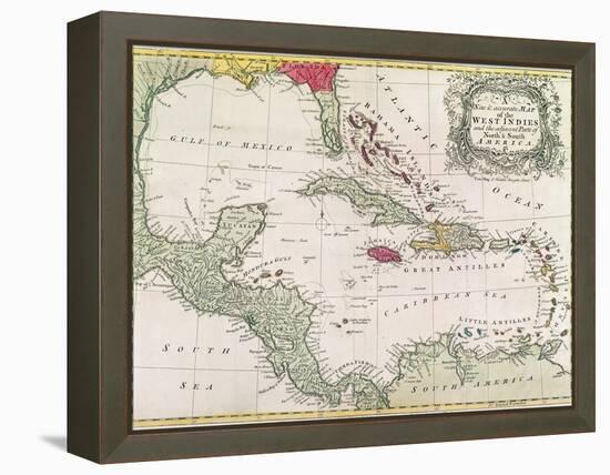 Vintage Map of the West Indies-American-Framed Premier Image Canvas