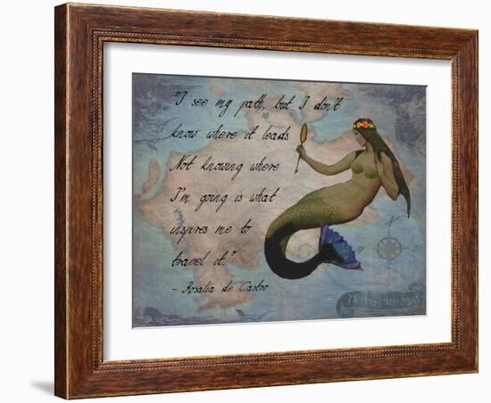 Vintage Mermaid I See my Path Quote-sylvia pimental-Framed Art Print