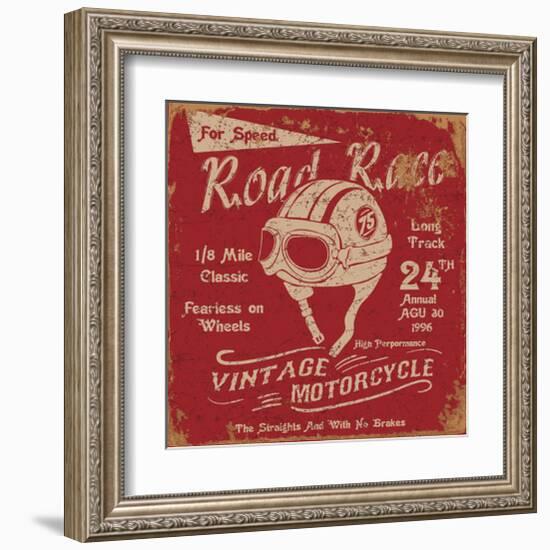 Vintage Motorbike Race Label-null-Framed Art Print