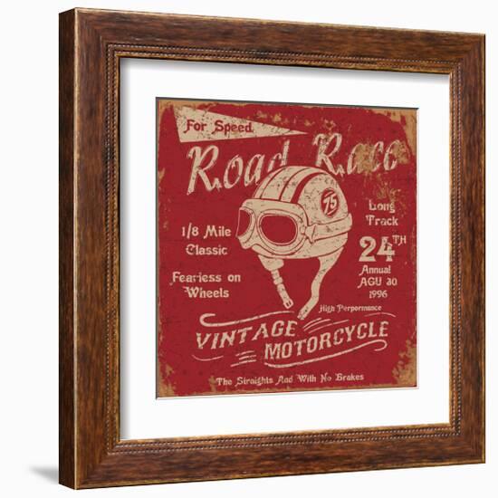 Vintage Motorbike Race Label-null-Framed Art Print