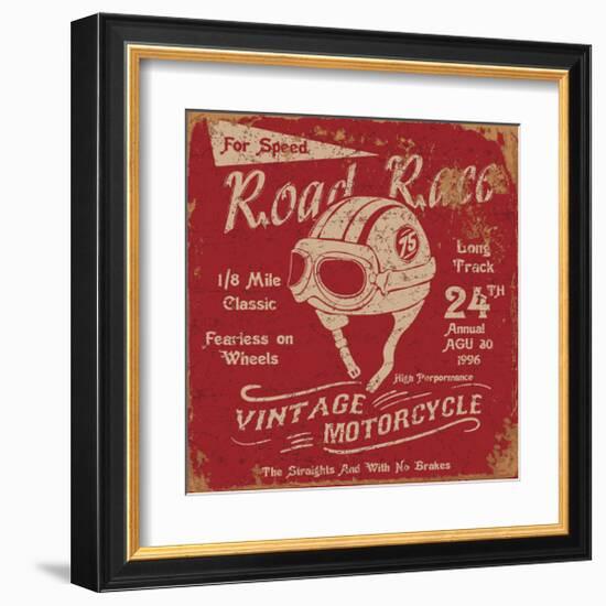 Vintage Motorbike Race Label-null-Framed Art Print