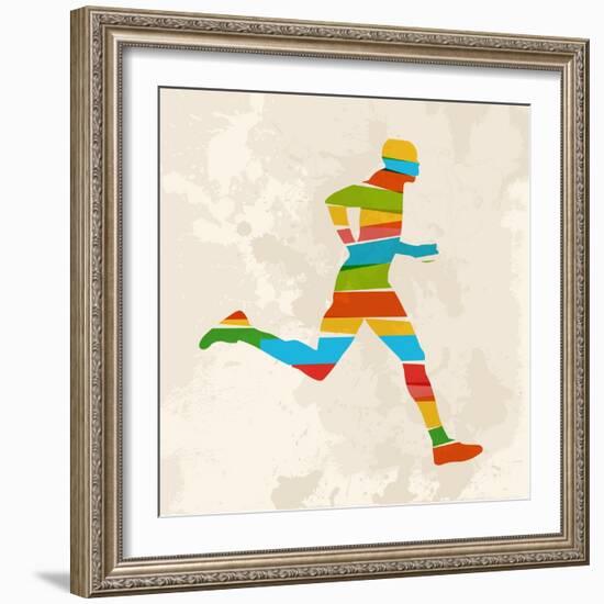 Vintage Multicolor Running Man-cienpies-Framed Art Print