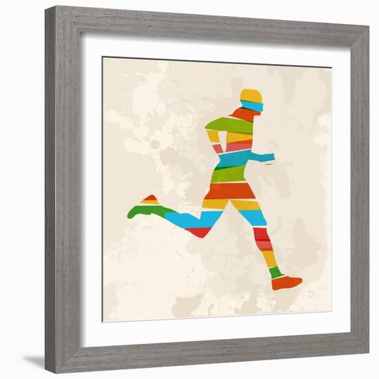 Vintage Multicolor Running Man-cienpies-Framed Art Print