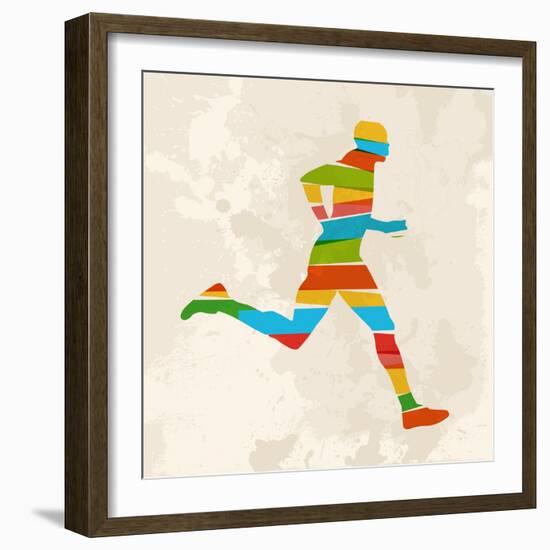 Vintage Multicolor Running Man-cienpies-Framed Art Print