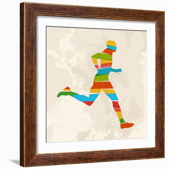 Vintage Multicolor Running Man-cienpies-Framed Art Print