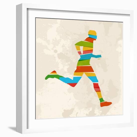 Vintage Multicolor Running Man-cienpies-Framed Art Print