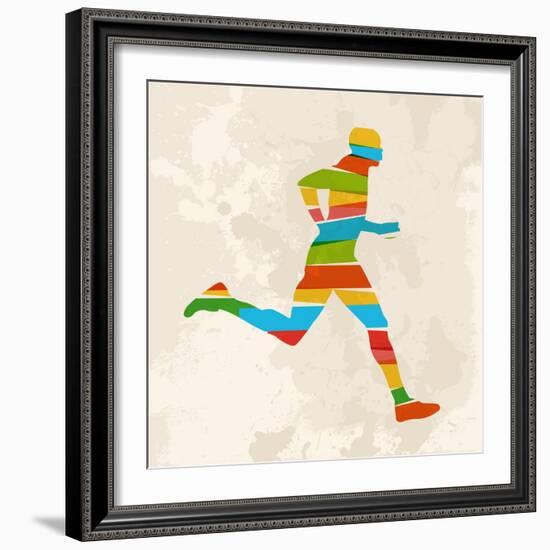 Vintage Multicolor Running Man-cienpies-Framed Art Print