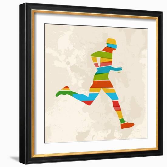 Vintage Multicolor Running Man-cienpies-Framed Art Print