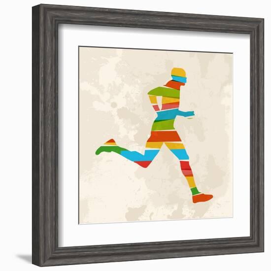 Vintage Multicolor Running Man-cienpies-Framed Art Print