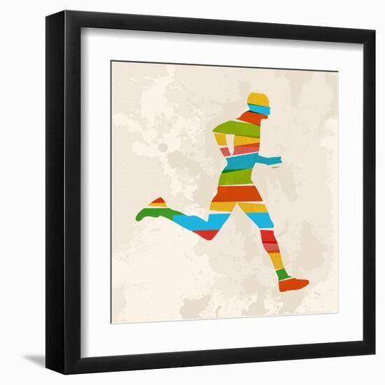 Vintage Multicolor Running Man-cienpies-Framed Art Print