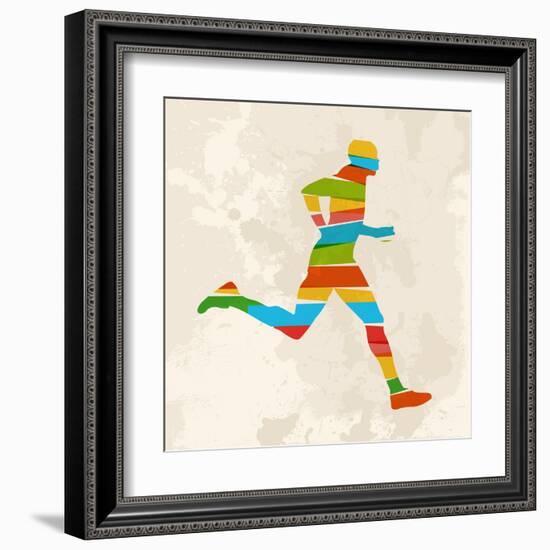 Vintage Multicolor Running Man-cienpies-Framed Art Print