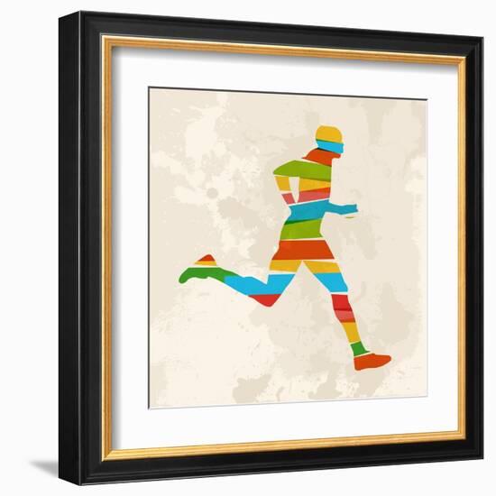 Vintage Multicolor Running Man-cienpies-Framed Art Print