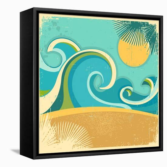 Vintage Nature Sea With Waves And Sun-GeraKTV-Framed Stretched Canvas