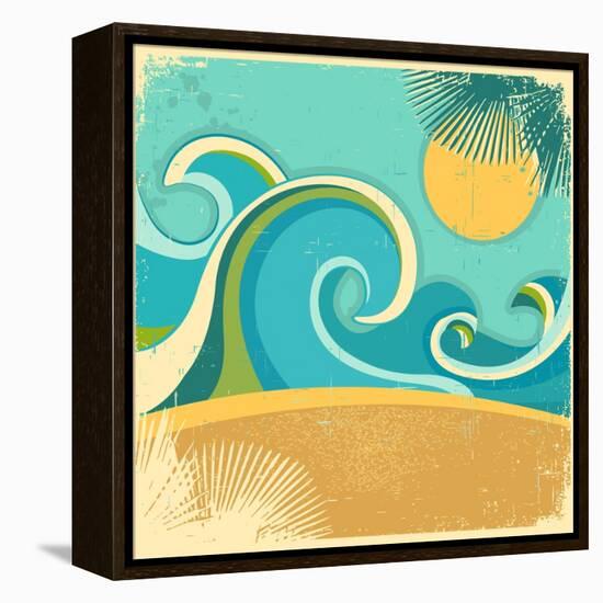 Vintage Nature Sea With Waves And Sun-GeraKTV-Framed Stretched Canvas