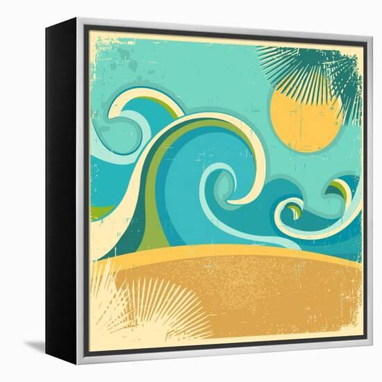 Vintage Nature Sea With Waves And Sun-GeraKTV-Framed Stretched Canvas