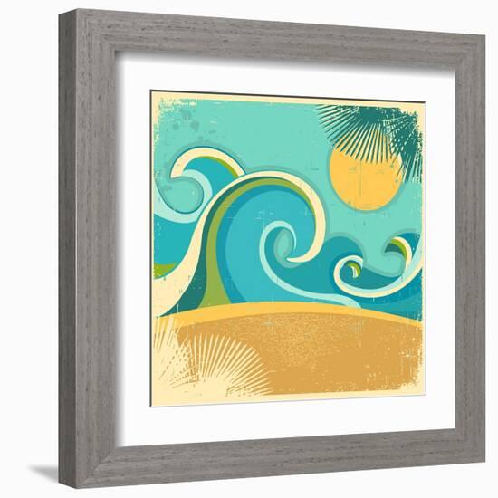 Vintage Nature Sea With Waves And Sun-GeraKTV-Framed Art Print