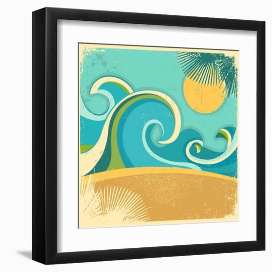 Vintage Nature Sea With Waves And Sun-GeraKTV-Framed Art Print