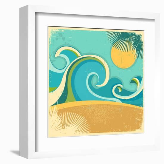 Vintage Nature Sea With Waves And Sun-GeraKTV-Framed Art Print