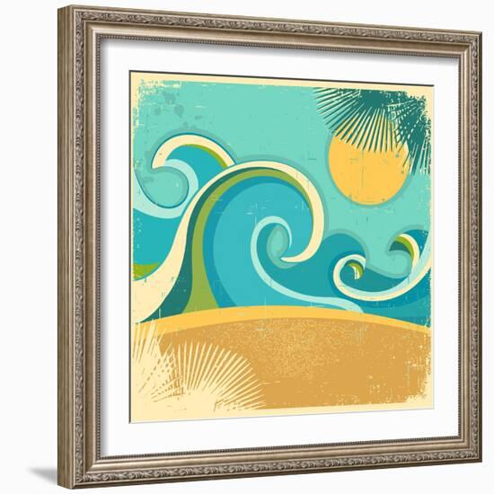 Vintage Nature Sea With Waves And Sun-GeraKTV-Framed Art Print