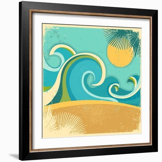 Vintage Nature Sea With Waves And Sun-GeraKTV-Framed Art Print