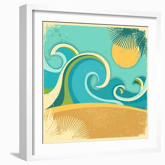 Vintage Nature Sea With Waves And Sun-GeraKTV-Framed Art Print