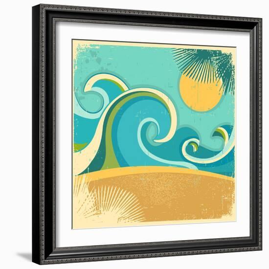 Vintage Nature Sea With Waves And Sun-GeraKTV-Framed Art Print