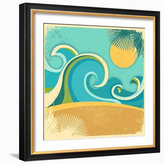 Vintage Nature Sea With Waves And Sun-GeraKTV-Framed Art Print