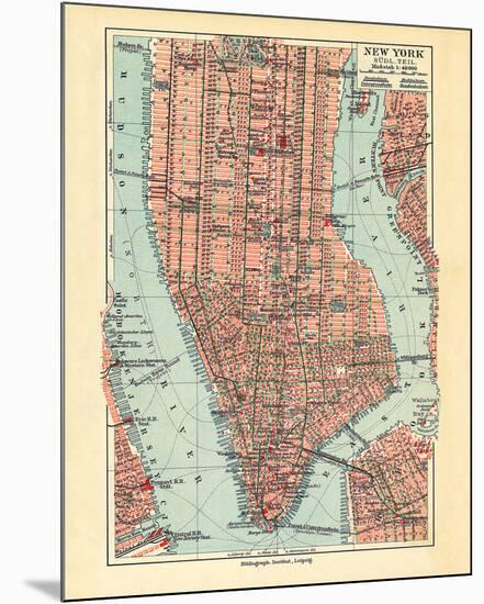 Vintage New York Map-The Vintage Collection-Mounted Giclee Print