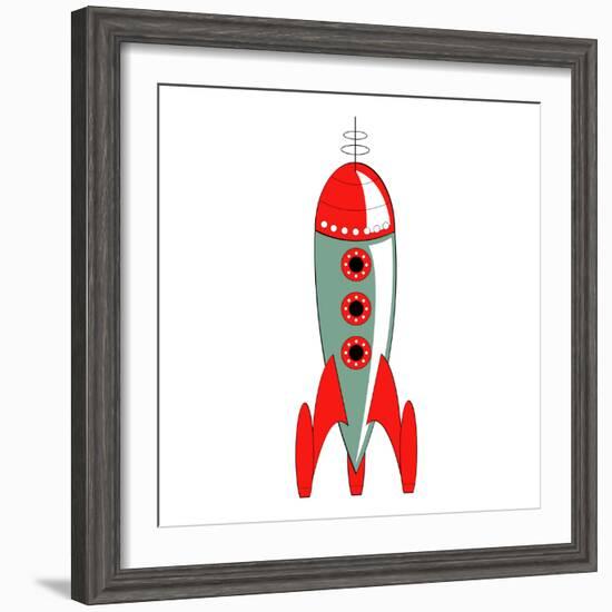 Vintage or Retro Fifties Sci Fi Style Rocket or Spaceship.-Clip Art-Framed Photographic Print