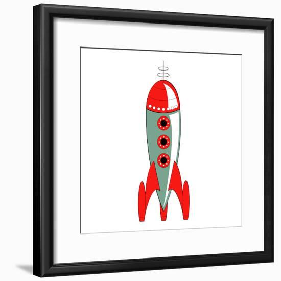 Vintage or Retro Fifties Sci Fi Style Rocket or Spaceship.-Clip Art-Framed Photographic Print