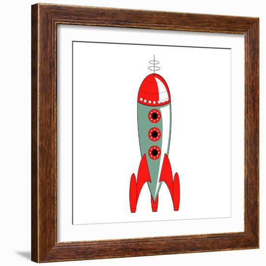 Vintage or Retro Fifties Sci Fi Style Rocket or Spaceship.-Clip Art-Framed Photographic Print