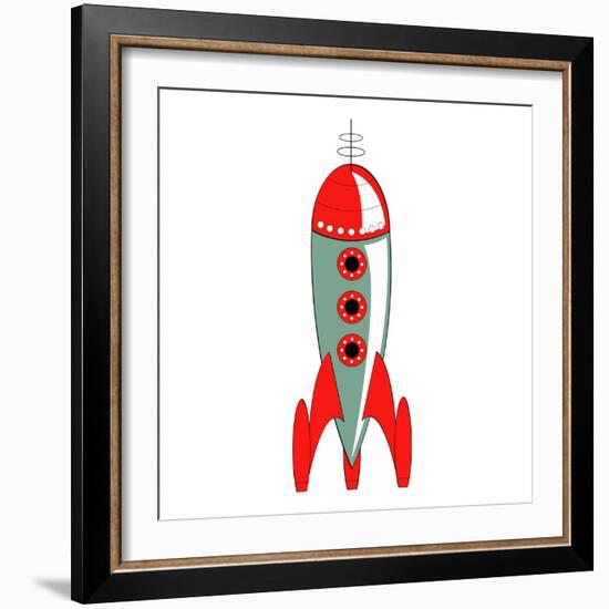 Vintage or Retro Fifties Sci Fi Style Rocket or Spaceship.-Clip Art-Framed Photographic Print