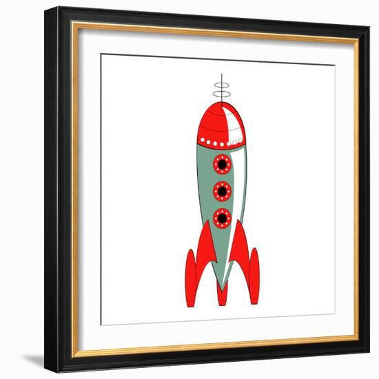 Vintage or Retro Fifties Sci Fi Style Rocket or Spaceship.-Clip Art-Framed Photographic Print