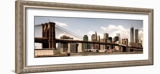 Vintage Panoramic, Skyline of NYC, Manhattan and Brooklyn Bridge, One World Trade Center, US-Philippe Hugonnard-Framed Photographic Print