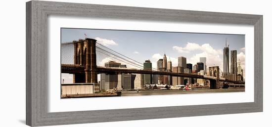 Vintage Panoramic, Skyline of NYC, Manhattan and Brooklyn Bridge, One World Trade Center, US-Philippe Hugonnard-Framed Photographic Print