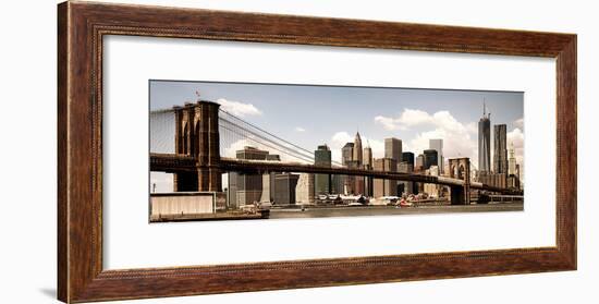 Vintage Panoramic, Skyline of NYC, Manhattan and Brooklyn Bridge, One World Trade Center, US-Philippe Hugonnard-Framed Photographic Print