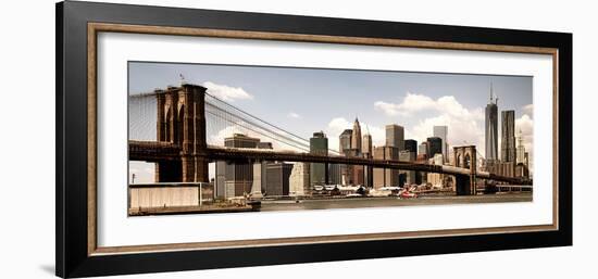 Vintage Panoramic, Skyline of NYC, Manhattan and Brooklyn Bridge, One World Trade Center, US-Philippe Hugonnard-Framed Photographic Print