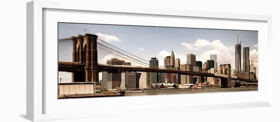 Vintage Panoramic, Skyline of NYC, Manhattan and Brooklyn Bridge, One World Trade Center, US-Philippe Hugonnard-Framed Photographic Print