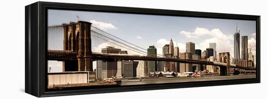Vintage Panoramic, Skyline of NYC, Manhattan and Brooklyn Bridge, One World Trade Center, US-Philippe Hugonnard-Framed Premier Image Canvas