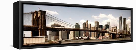 Vintage Panoramic, Skyline of NYC, Manhattan and Brooklyn Bridge, One World Trade Center, US-Philippe Hugonnard-Framed Premier Image Canvas