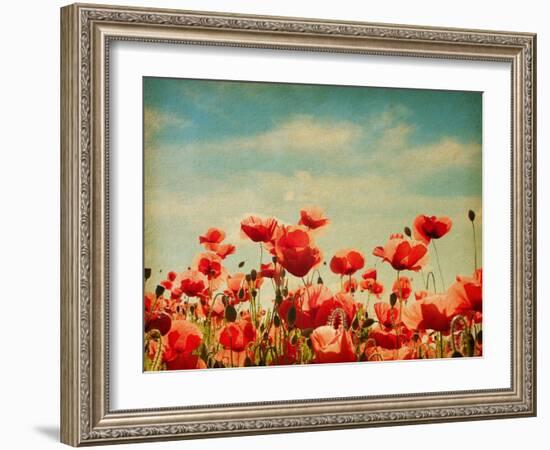 Vintage Paper Textures - Field of Poppies-A_nella-Framed Art Print