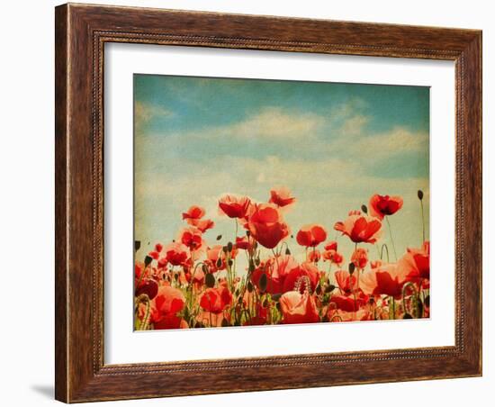 Vintage Paper Textures - Field of Poppies-A_nella-Framed Art Print