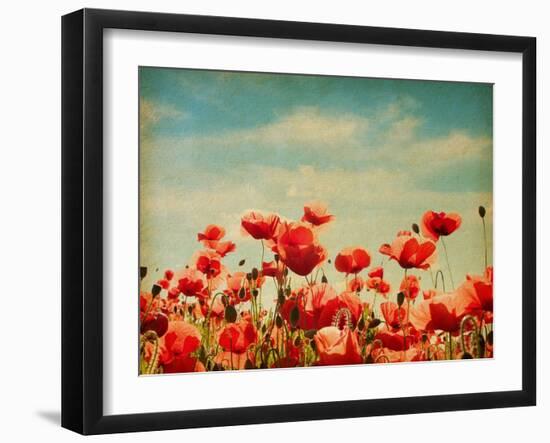 Vintage Paper Textures - Field of Poppies-A_nella-Framed Art Print