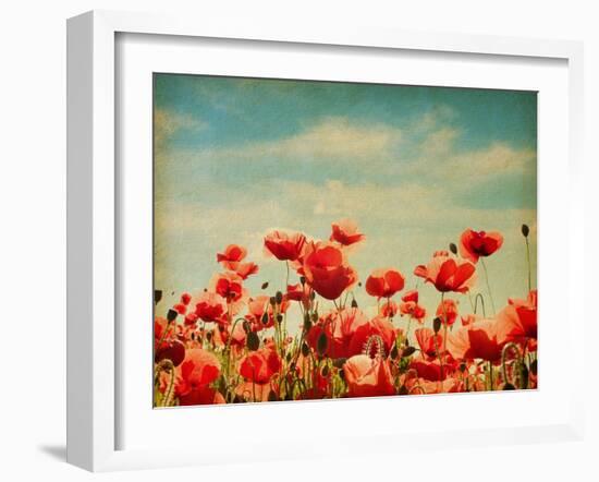 Vintage Paper Textures - Field of Poppies-A_nella-Framed Art Print