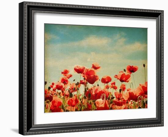 Vintage Paper Textures - Field of Poppies-A_nella-Framed Art Print