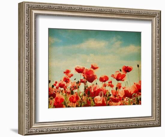 Vintage Paper Textures - Field of Poppies-A_nella-Framed Art Print