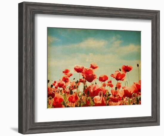 Vintage Paper Textures - Field of Poppies-A_nella-Framed Art Print