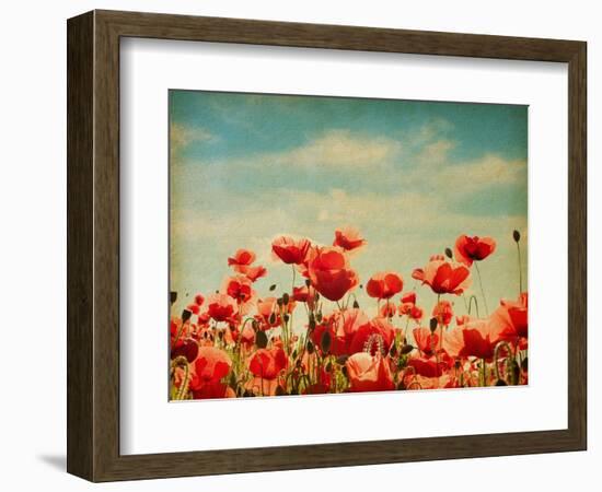 Vintage Paper Textures - Field of Poppies-A_nella-Framed Art Print